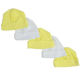 Pack of 5 Yellow and White Baby Caps