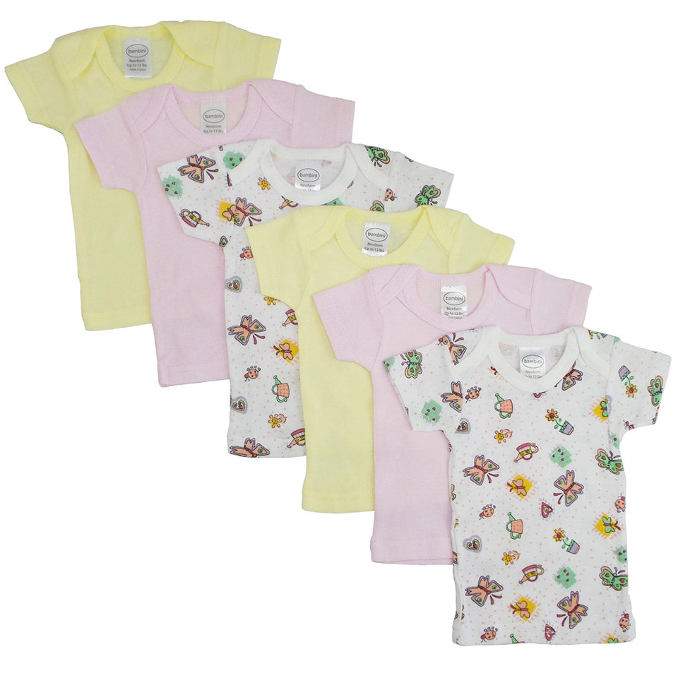Pack of 6 Girls Pastel Variety Short Sleeve Lap T-shirts