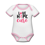 Love Hope Cure Organic Short Sleeve Baby Bodysuit - white/pink