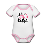 Go Fight Cure Organic Short Sleeve Baby Bodysuit - white/pink