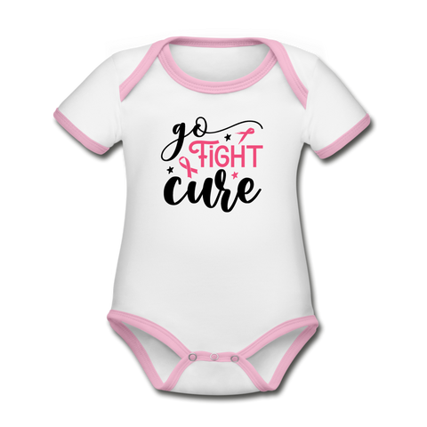 Go Fight Cure Organic Short Sleeve Baby Bodysuit - heather gray/navy