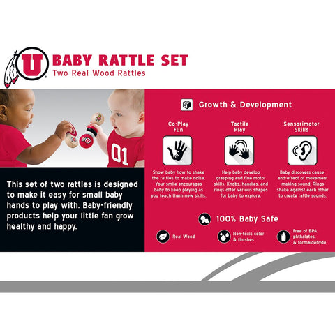 University of Utah 2 Pack Wood Baby Rattles