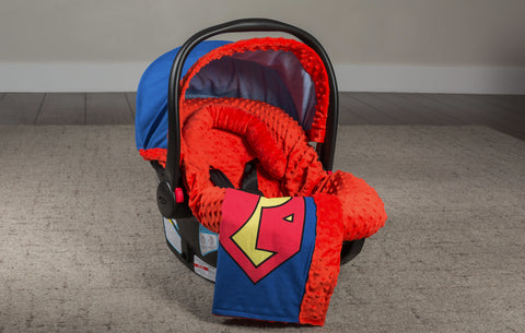 Superman - Carseat Canopy 5 Pc Whole Caboodle Baby Infant Car Seat Cover Kit with Minky Fabric