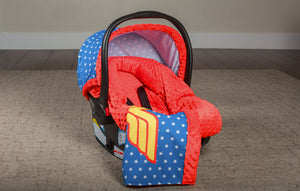 Wonder Woman - Carseat Canopy 5 Pc Whole Caboodle Baby Infant Car Seat Cover Kit with Minky Fabric