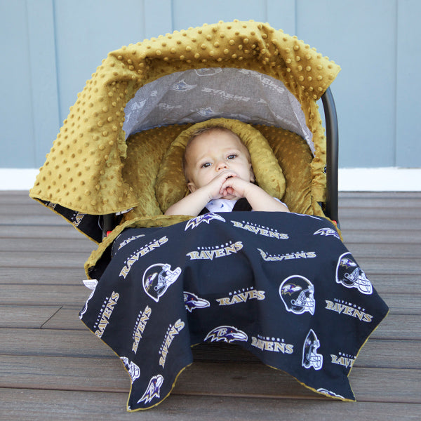 Baltimore Ravens - Carseat Canopy 5 Pc Whole Caboodle Baby Infant Car Seat Cover Kit w/ Minky Fabric with Minky Fabric