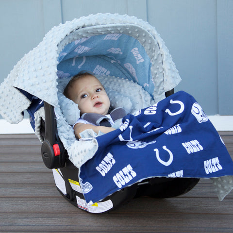 Indianapolis Colts - Carseat Canopy 5 Pc Whole Caboodle Baby Infant Car Seat Cover Kit with Minky Fabric