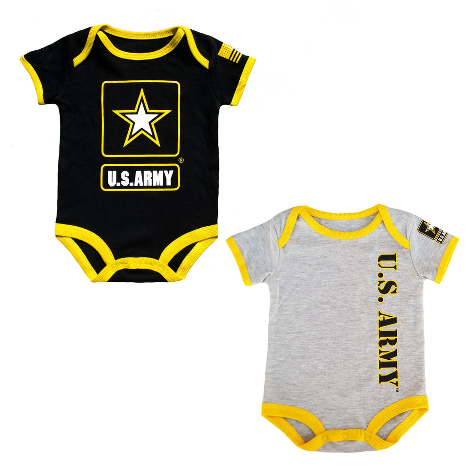 2 Pk Army baby Bodysuits - Black and Yellow