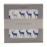 Blue Deer Cotton Muslin Crib Sheet