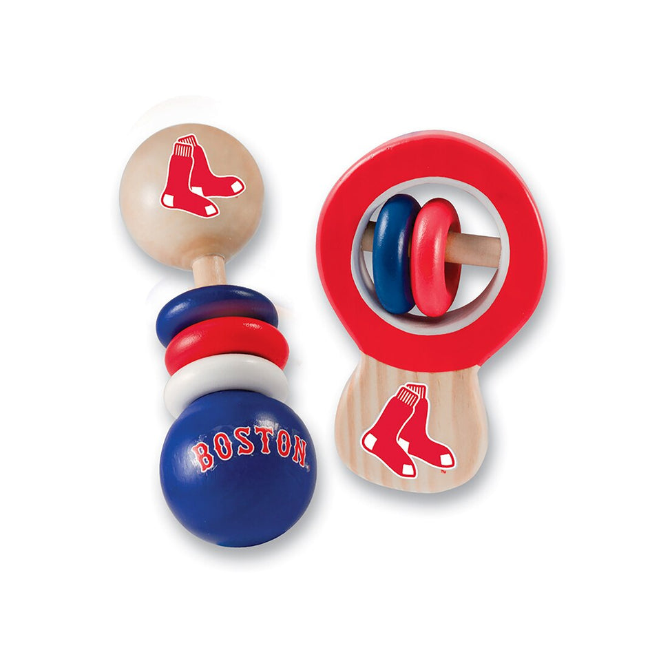 Boston Red Sox 2 Pack Wood Baby Rattles