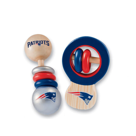 New England Patriots 2 Pack Wood Baby Rattles