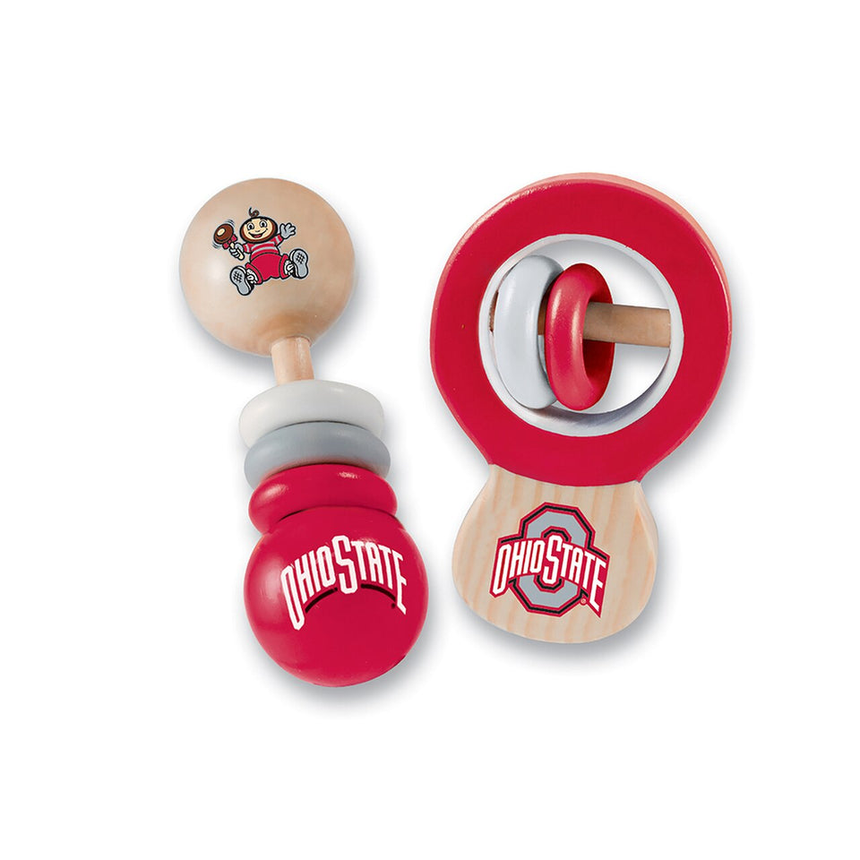 Ohio State 2 Pack Wood Baby Rattles