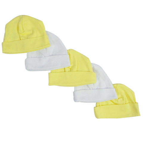 Pack of 5 Yellow and White Baby Caps