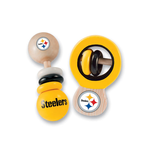Pittsburgh Steelers 2 Pack Wood Baby Rattles