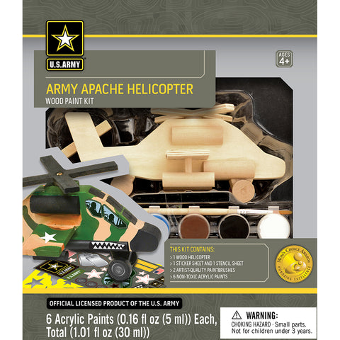 U.S. Army Licensed Apache Helicopter Wood Craft DIY Paint Kit