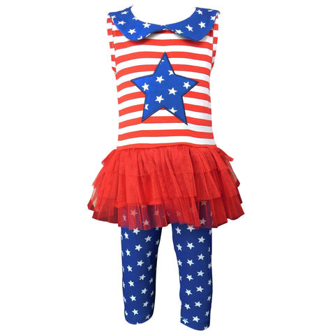 Big Little Girls Red White Striped Tunic with Skirt and Leggings