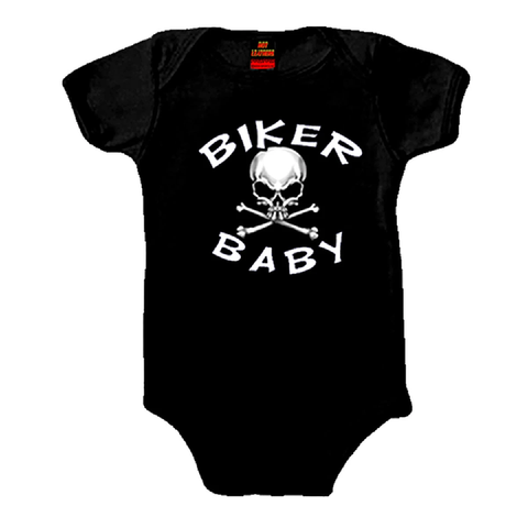 Black Biker Baby Skull and Crossbones Bodysuit
