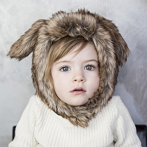 Brown Rabbit Faux Fur Eskimo Hat for Infants & Toddlers