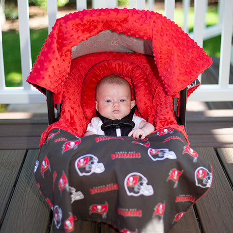 Tampa Bay Buccaneers - Carseat Canopy 5 Pc Whole Caboodle Baby Infant Car Seat Cover Kit w/ Minky Fabric with Minky Fabric