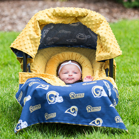 LA Rams - Carseat Canopy 5 Pc Whole Caboodle Baby Infant Car Seat Cover Kit w/ Minky Fabric with Minky Fabric