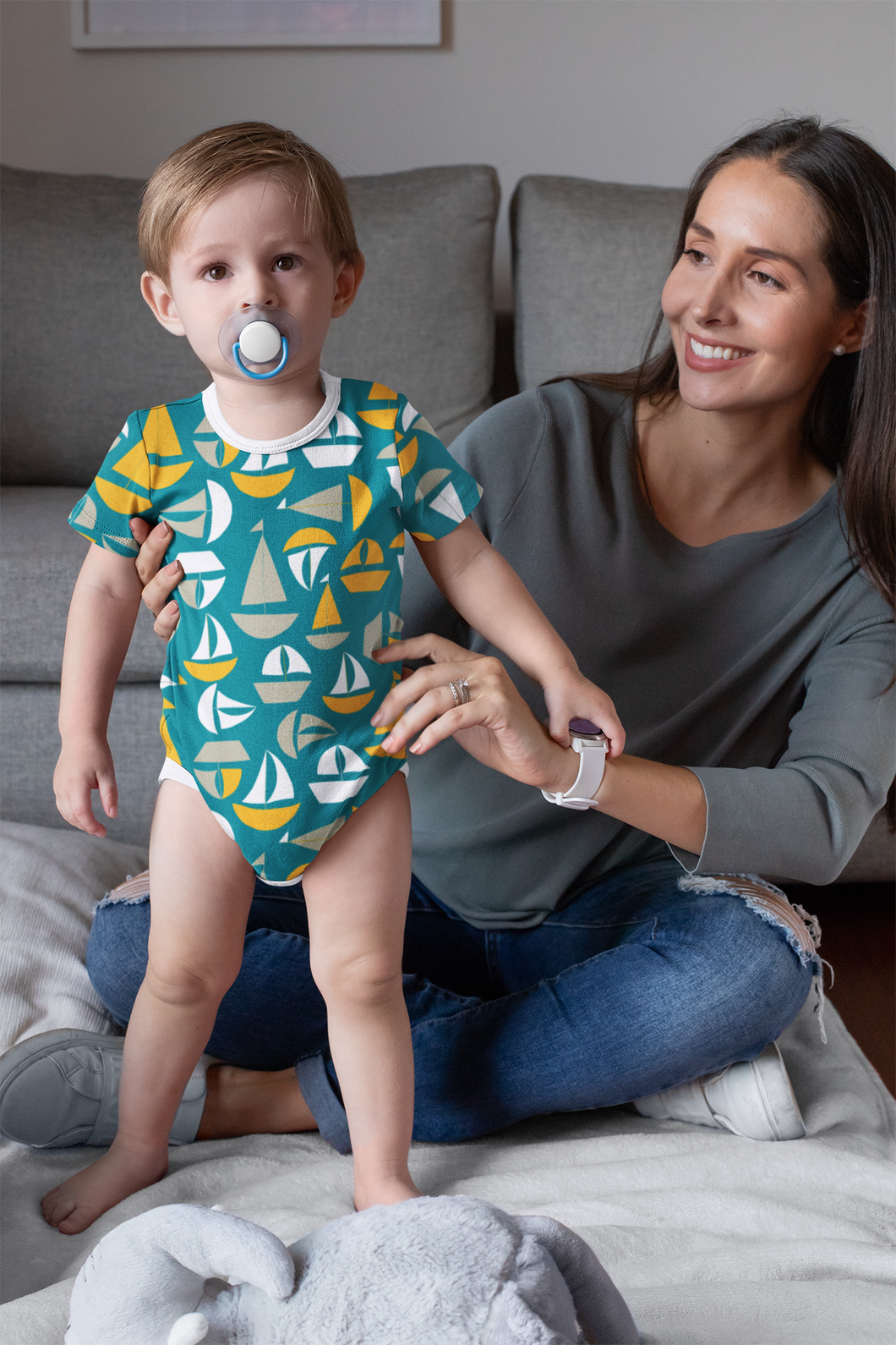 Teal Sailboats Onesie