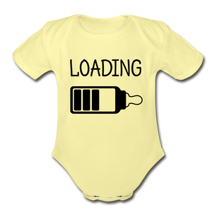 Organic Short Sleeve Baby Bodysuit "Loading" - washed yellow
