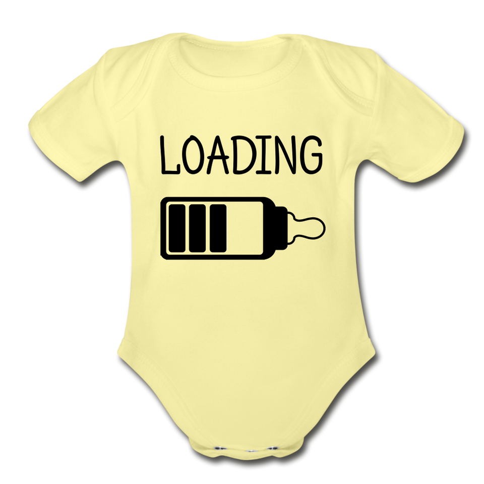 Organic Short Sleeve Baby Bodysuit "Loading" - washed yellow
