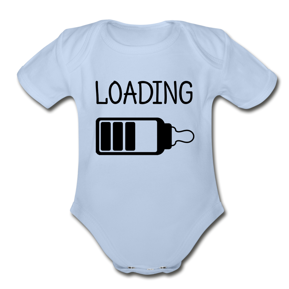 Organic Short Sleeve Baby Bodysuit "Loading" - sky