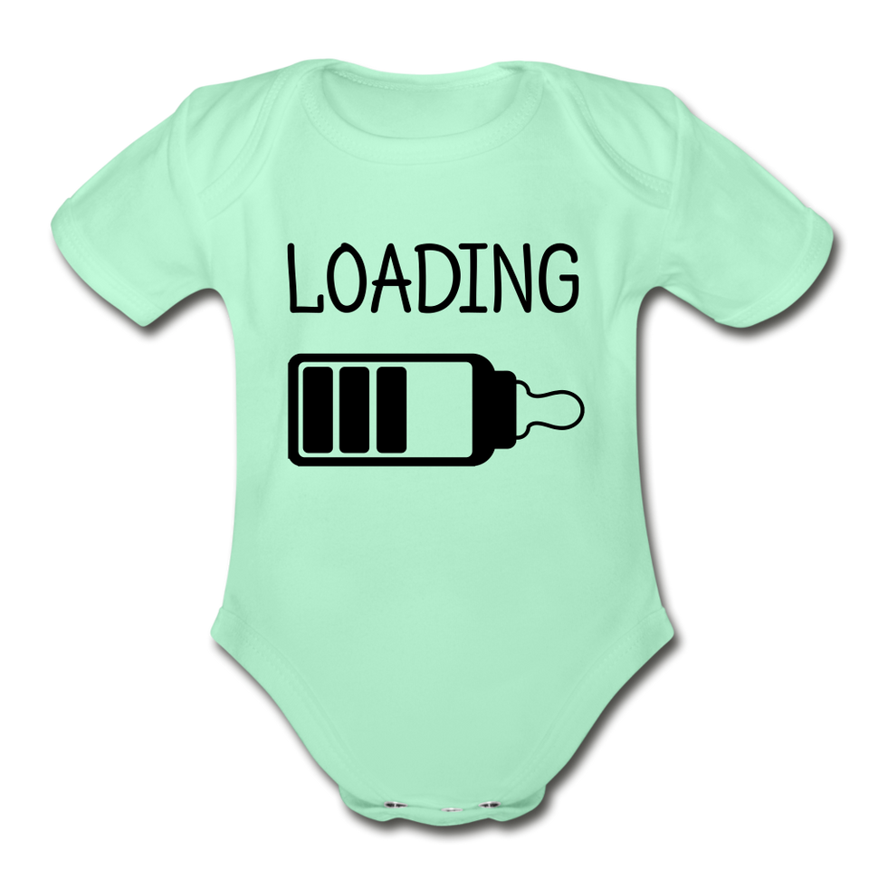 Organic Short Sleeve Baby Bodysuit "Loading" - light mint