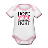 Hope Courage Strength Fight Organic Short Sleeve Baby Bodysuit - white/pink