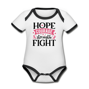 Hope Courage Strength Fight Organic Short Sleeve Baby Bodysuit - white/black