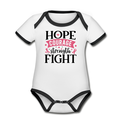 Hope Courage Strength Fight Organic Short Sleeve Baby Bodysuit - white/pink