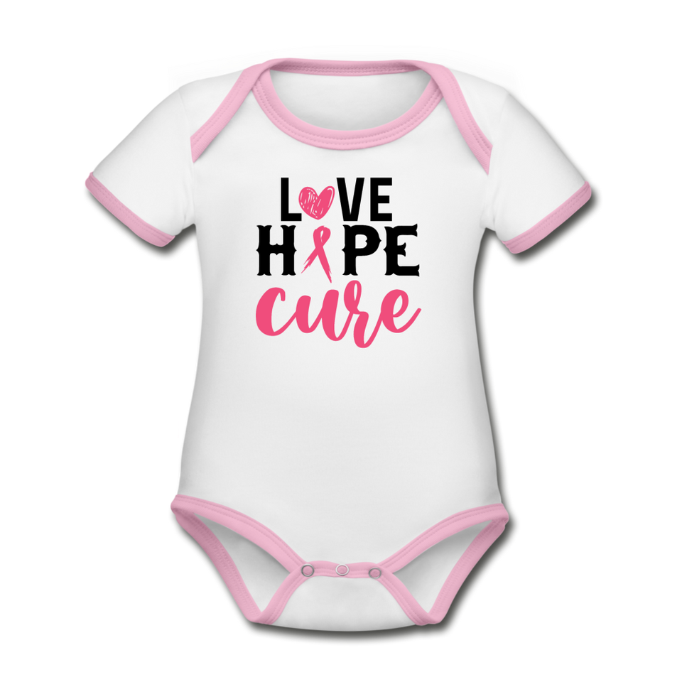 Love Hope Cure Organic Short Sleeve Baby Bodysuit - white/pink