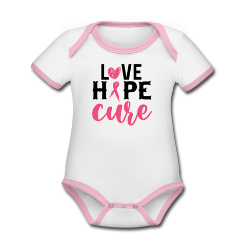 Love Hope Cure Organic Short Sleeve Baby Bodysuit - white/black
