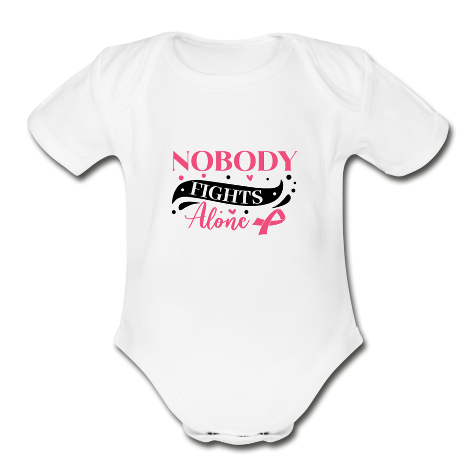 Nobody Fights Alone Organic Short Sleeve Baby Bodysuit - white