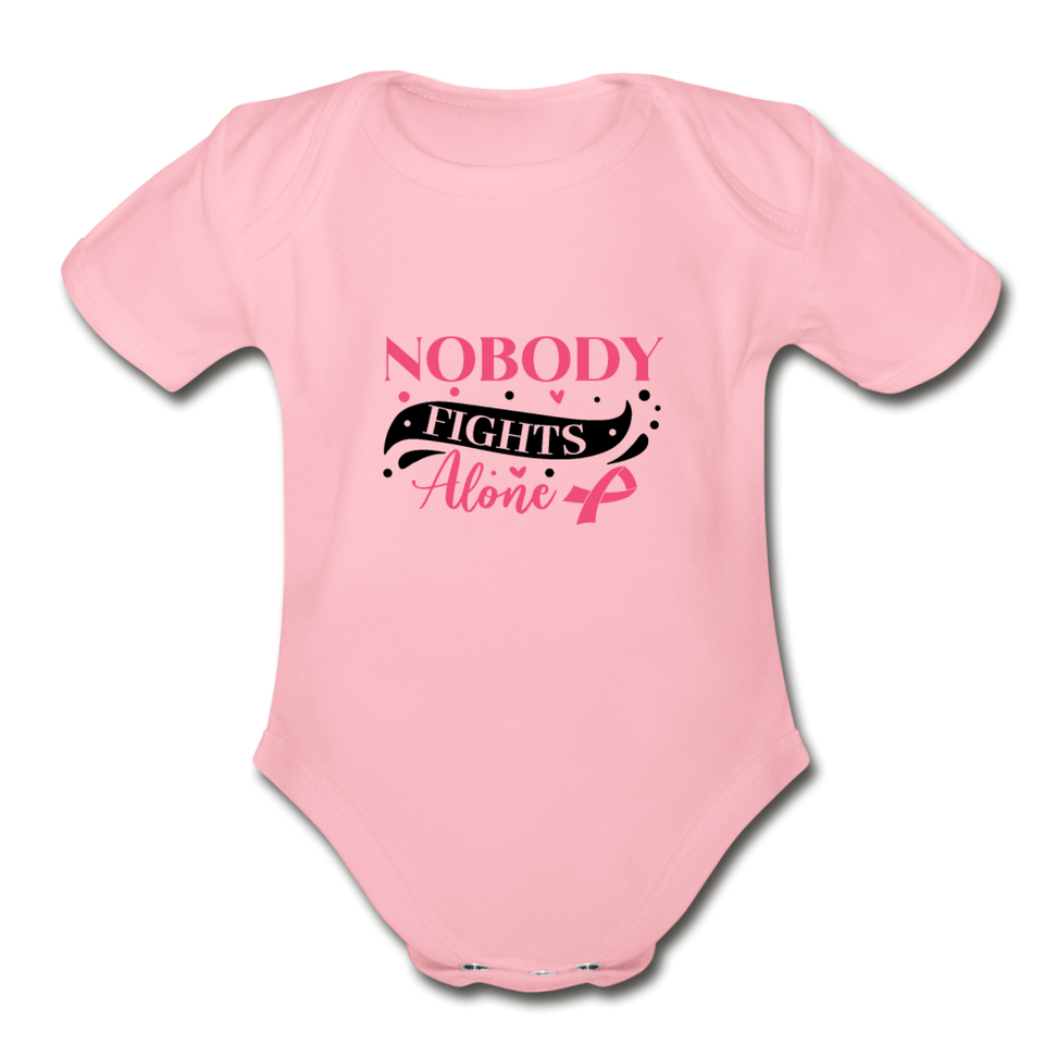 Nobody Fights Alone Organic Short Sleeve Baby Bodysuit - light pink