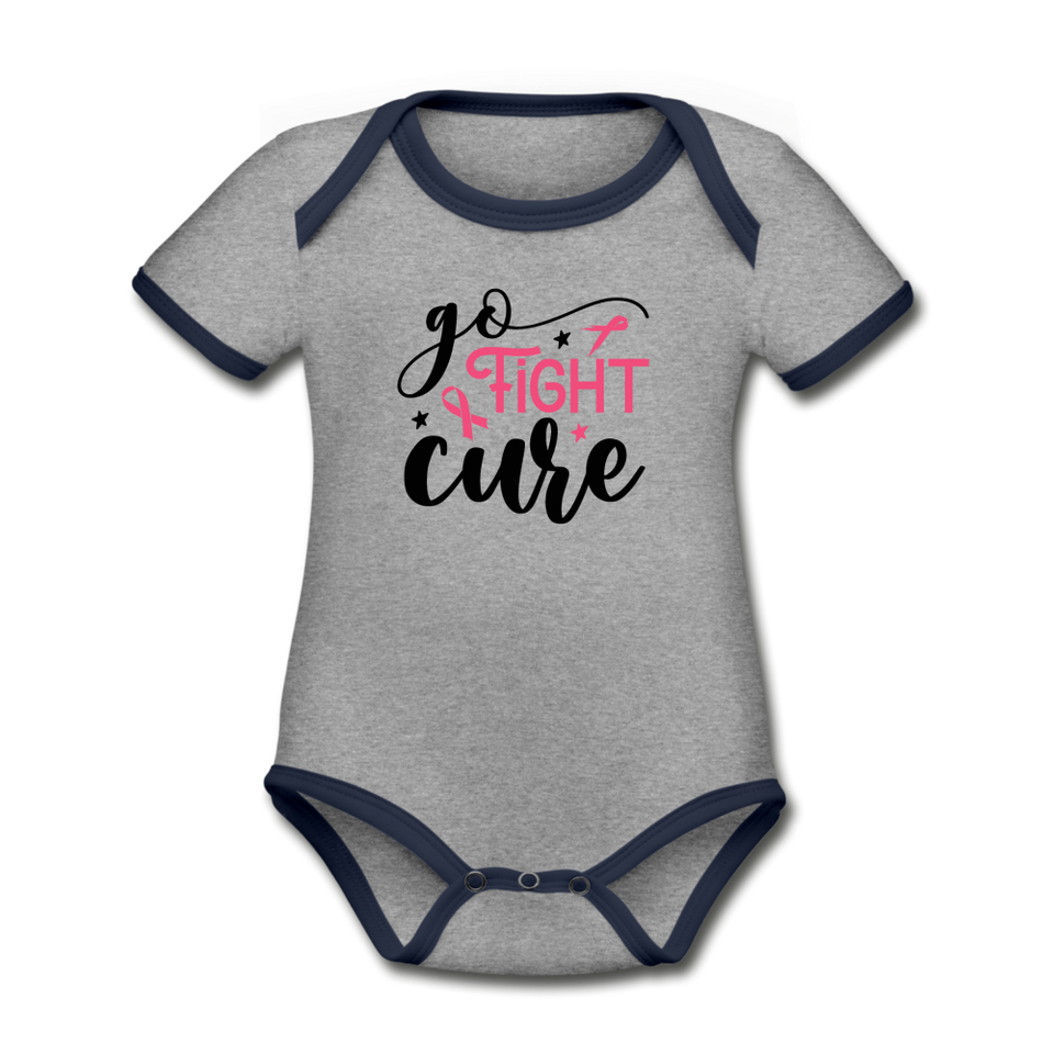 Go Fight Cure Organic Short Sleeve Baby Bodysuit - heather gray/navy