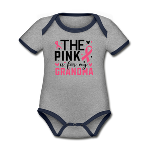 The Pink is for My Grandma Organic Short Sleeve Baby Bodysuit - heather gray/navy