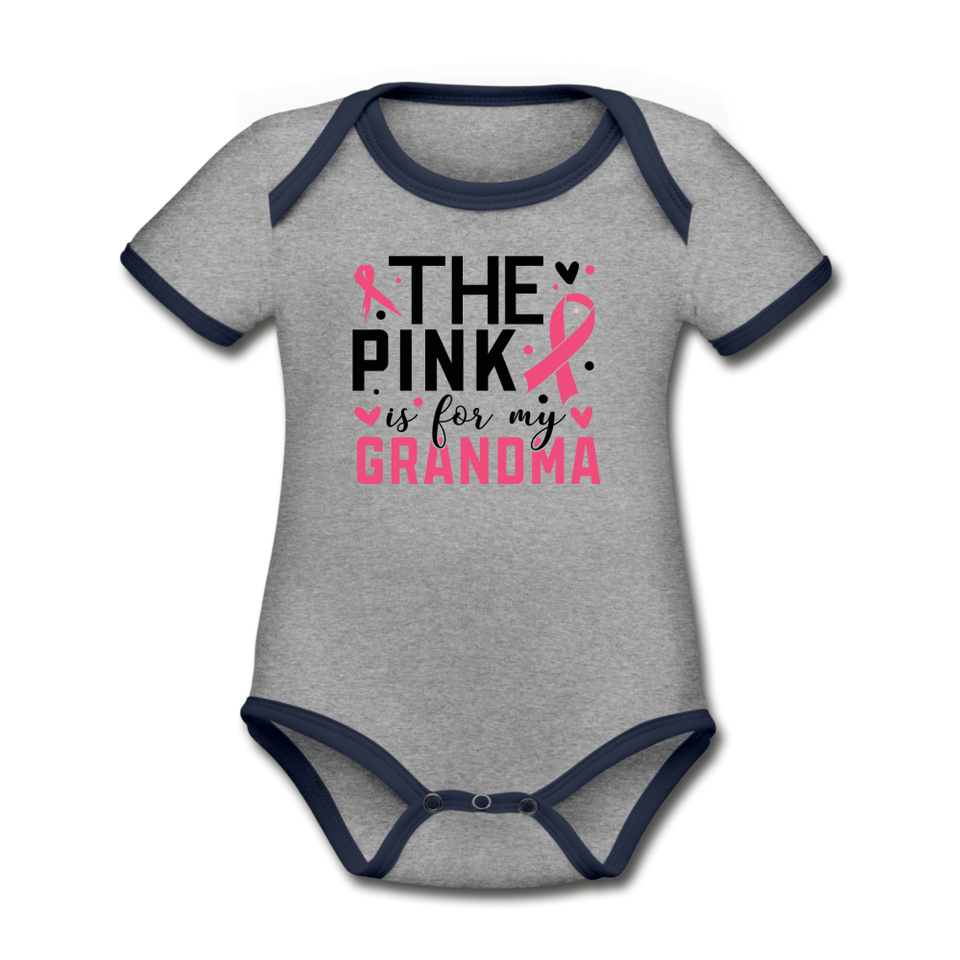 The Pink is for My Grandma Organic Short Sleeve Baby Bodysuit - heather gray/navy