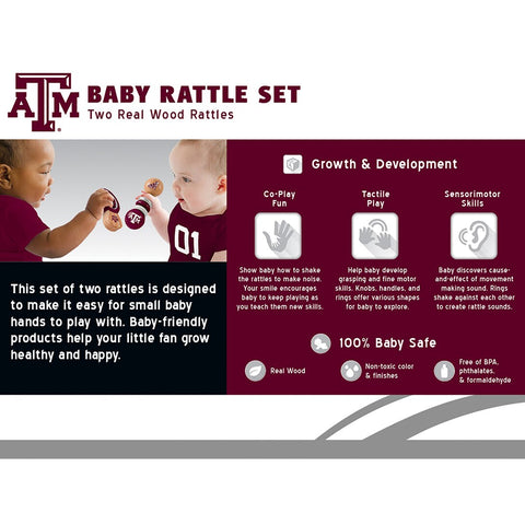 Texas A&M 2 Pack Wood Baby Rattles