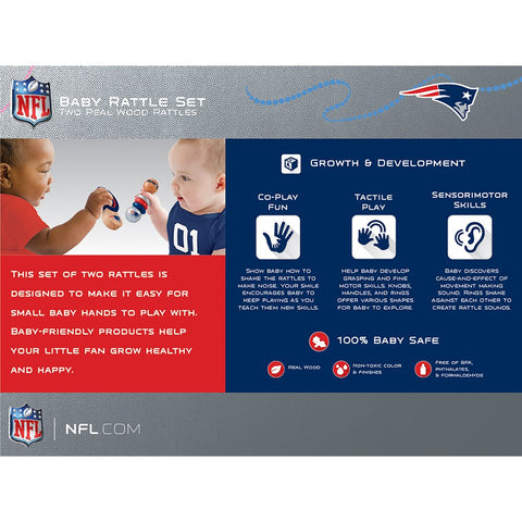 New England Patriots 2 Pack Wood Baby Rattles