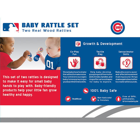 Chicago Cubs 2 Pack Wood Baby Rattles